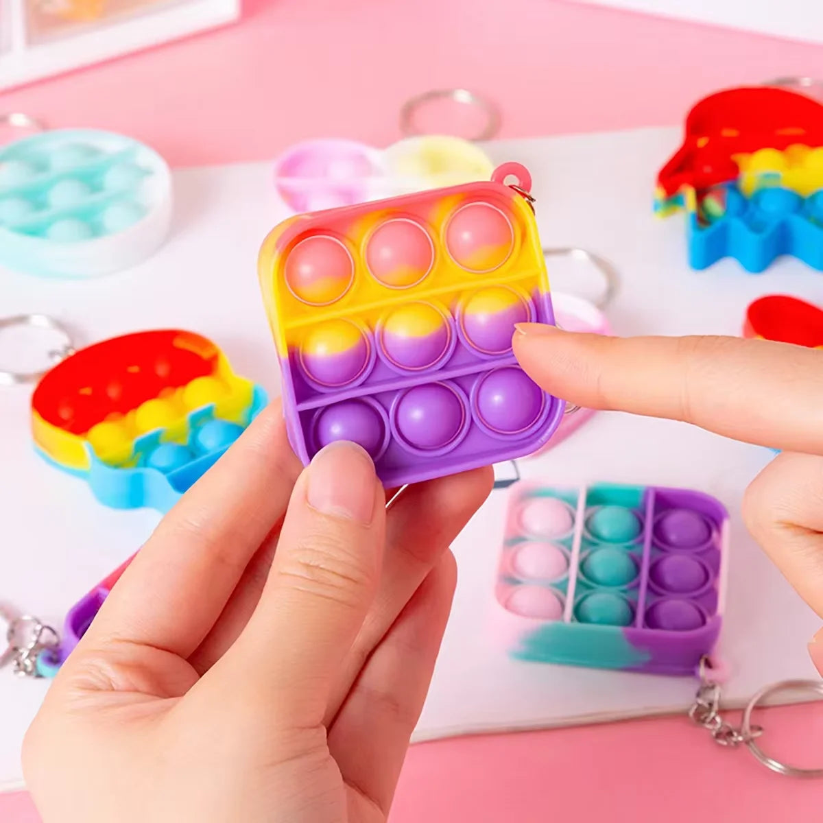 Mini Pop Fidget Keychain Toys, 20-Pack Sensory Toys for Kids