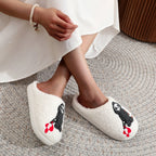 Skull Print Fur Slippers, Warm Non-Slip Indoor Slippers