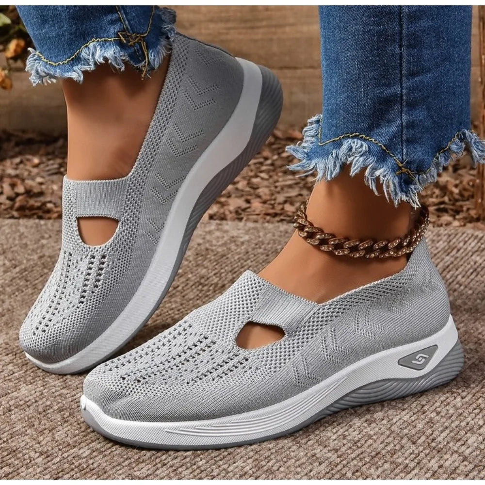 Women's Knitted Sneakers Breathable, Low-Top Casual Shoes