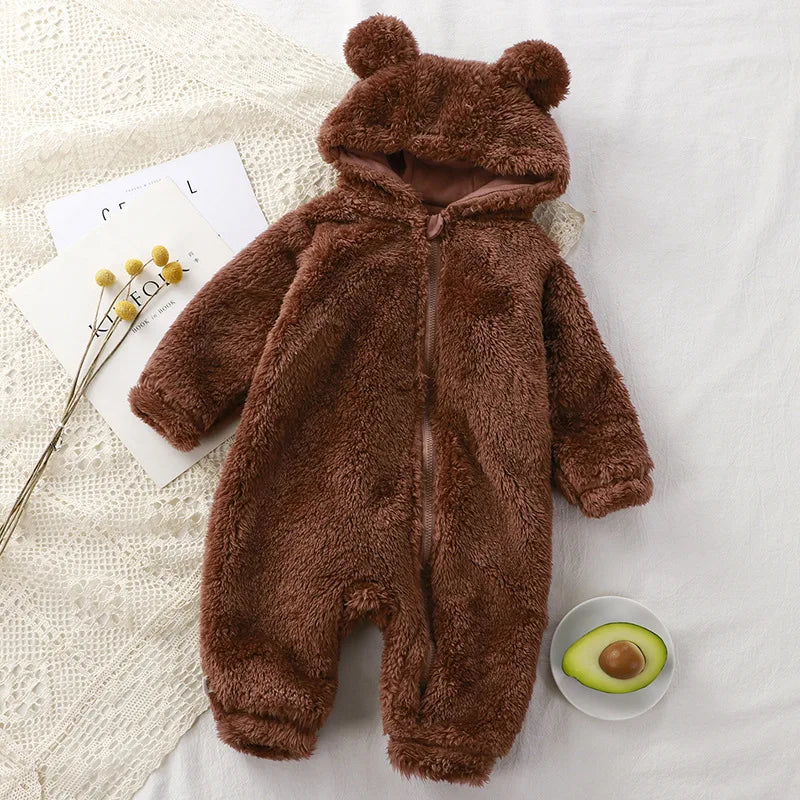 Baby Fleece Romper Hooded Zipper, Winter Jumpsuit 0-36 Months