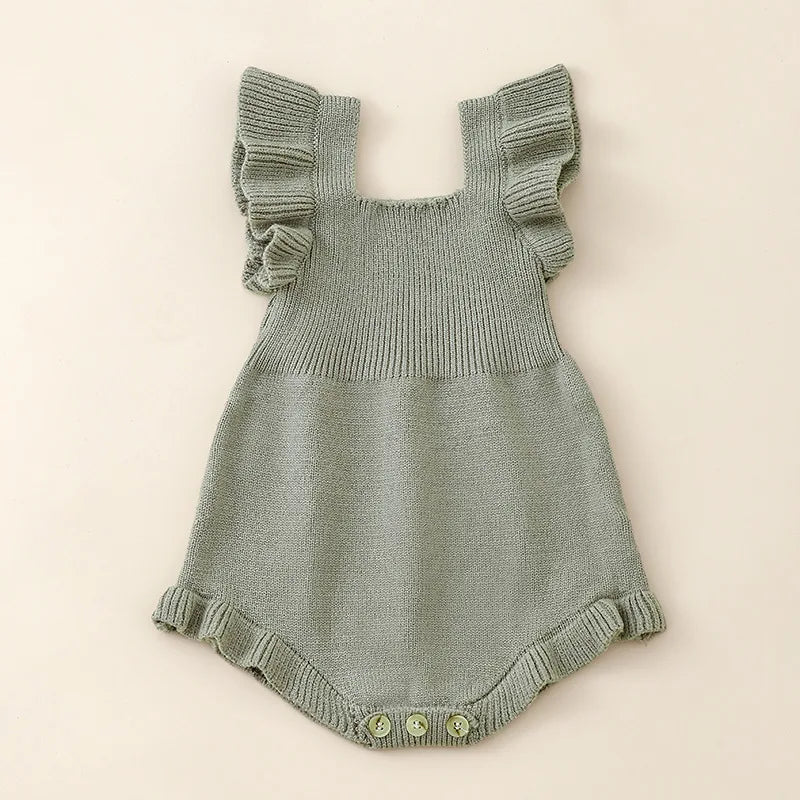 Baby Girl Ruffle Sleeve Romper, Newborn Autumn Bodysuit