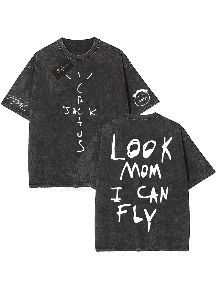 Oversized Cotton T-Shirt, Washed Streetwear Graphic Tee