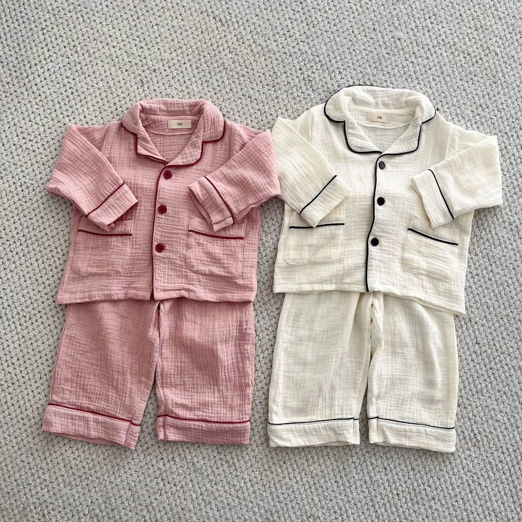 Kids Cotton Pajama Set, 2-Piece Button-Up Shirt and Trousers