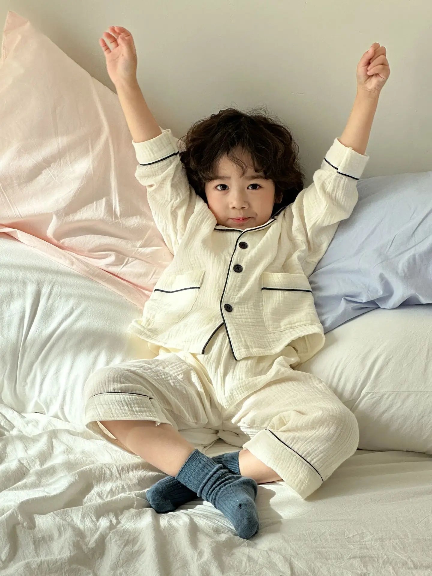 Kids Cotton Pajama Set, 2-Piece Button-Up Shirt and Trousers