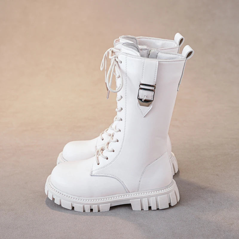 Girls Zipper Boots Warm Round Toe, Kids Autumn Winter Boots