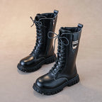 Girls Zipper Boots Warm Round Toe, Kids Autumn Winter Boots