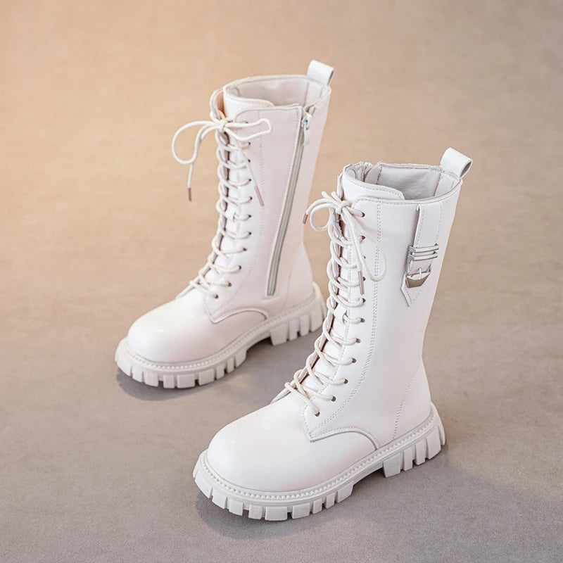 Girls Zipper Boots Warm Round Toe, Kids Autumn Winter Boots