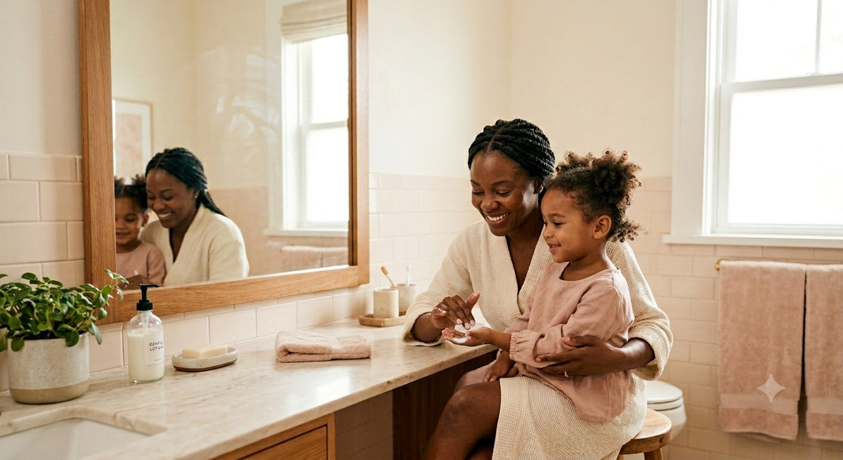 Mother and daughter sharing a skincare moment