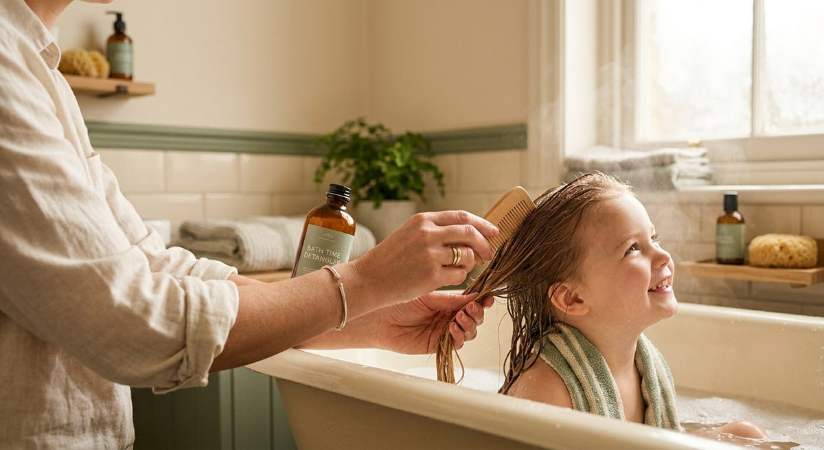 Gentle hair detangling at bath time