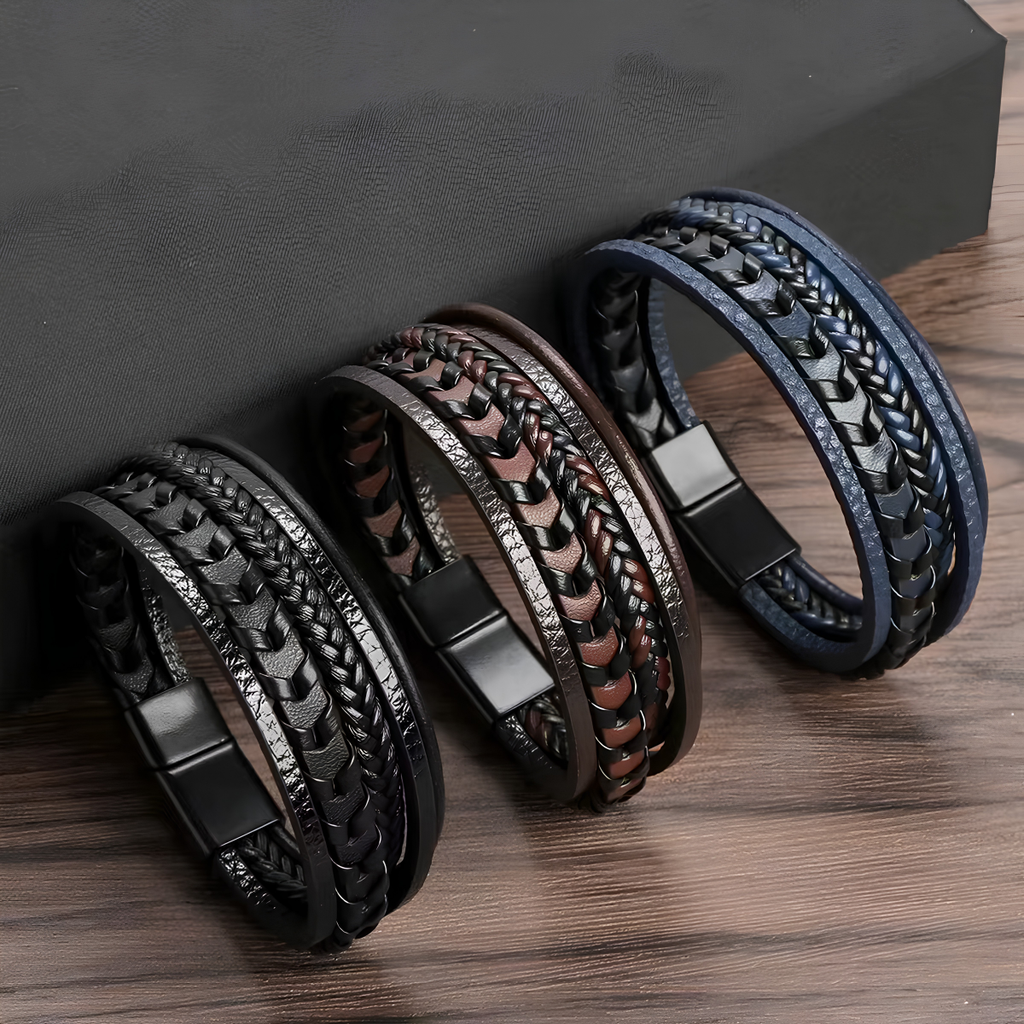 Vintage braided leather bracelet with magnetic clasp - photo 1