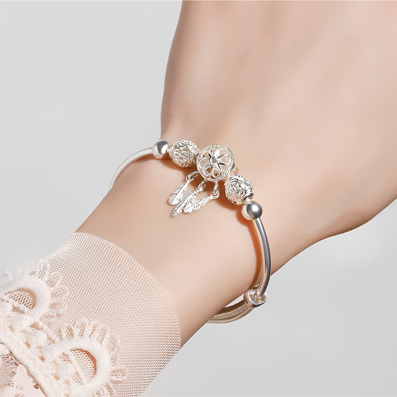 Dreamcatcher feather charm bangle - photo 4