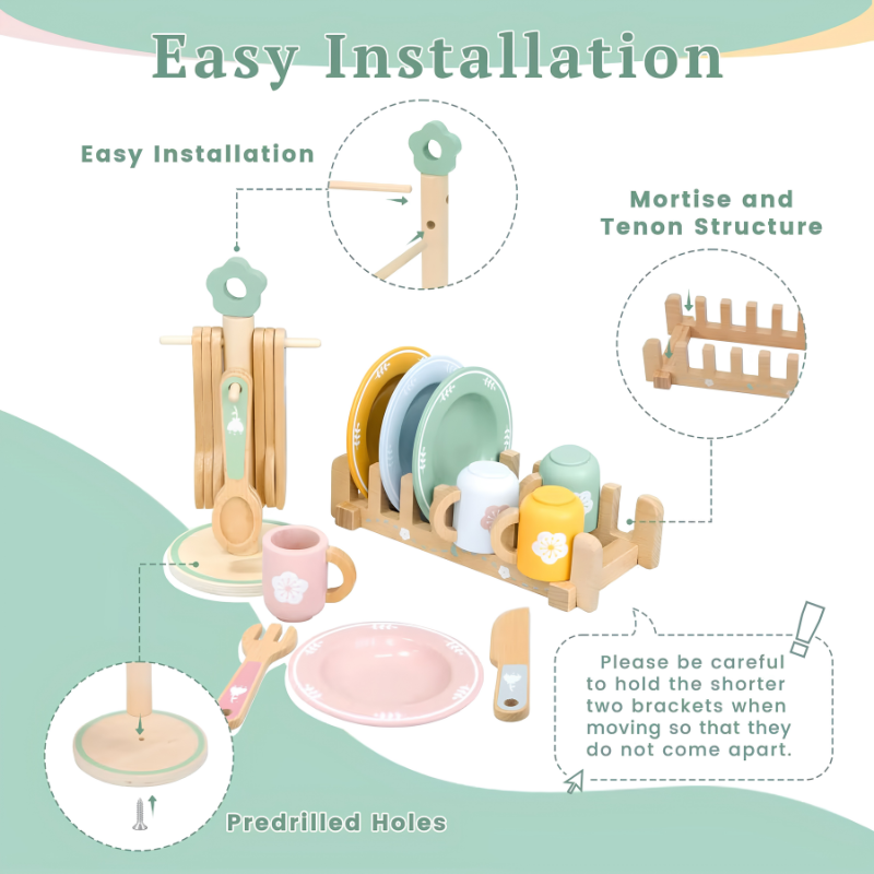 Wooden Montessori breakfast play kitchen set - photo 3