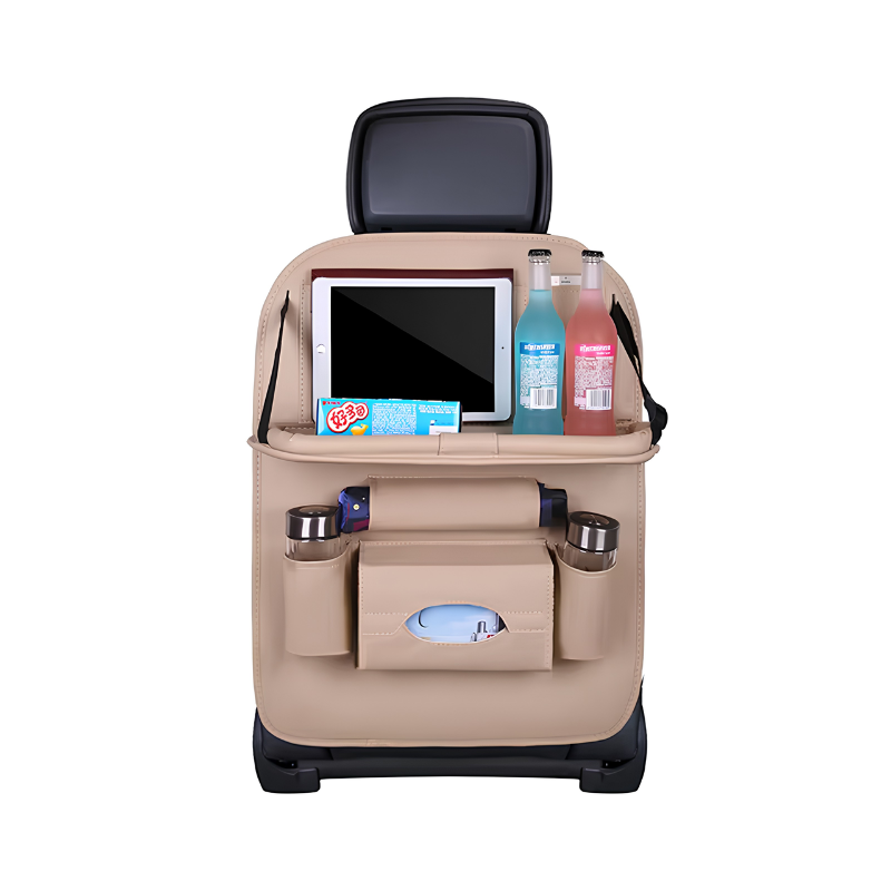 PU leather car back seat organiser with fold-out table tray - photo 9