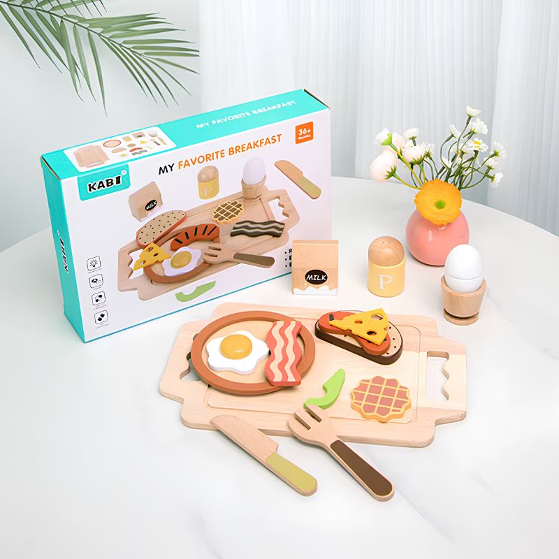 Wooden Montessori breakfast play kitchen set - photo 7