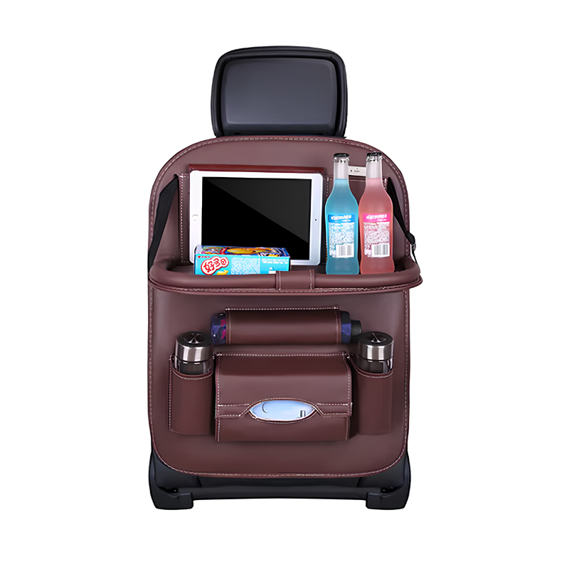 PU leather car back seat organiser with fold-out table tray - photo 8