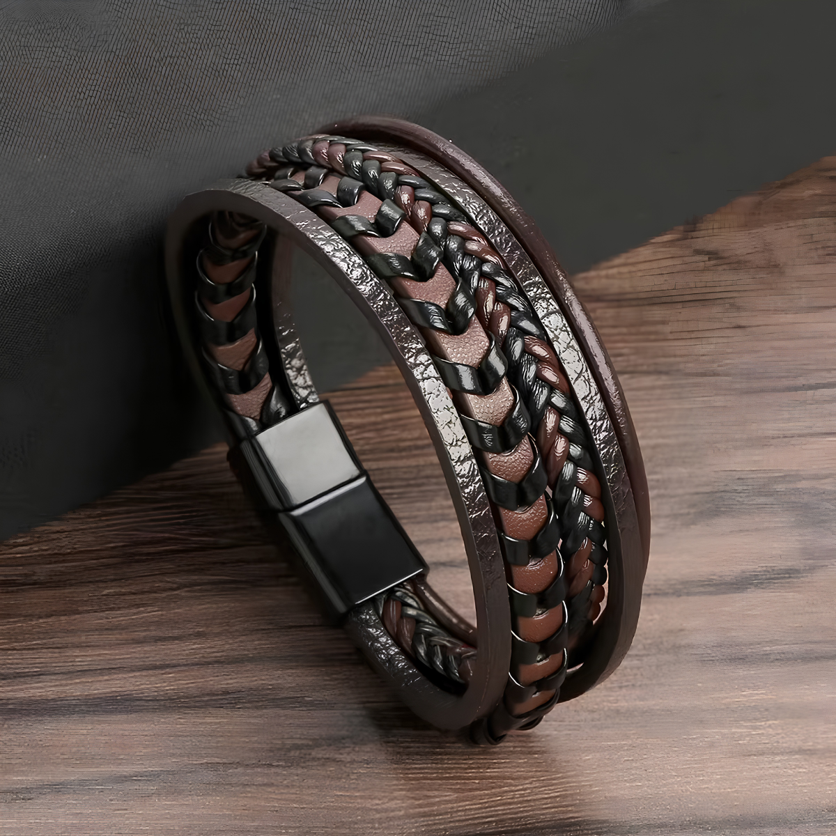 Vintage braided leather bracelet with magnetic clasp - photo 2