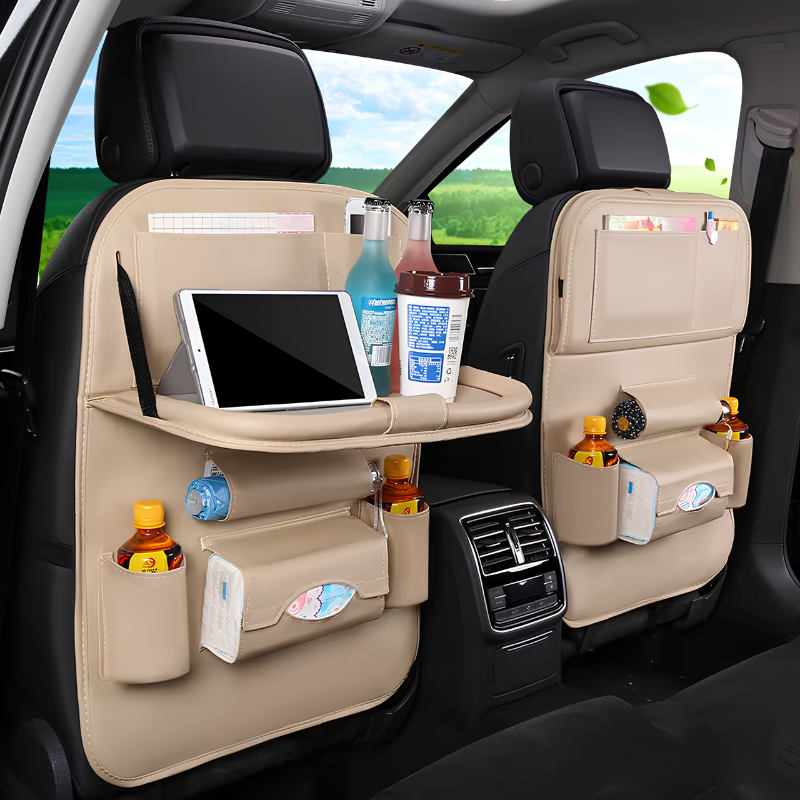 PU leather car back seat organiser with fold-out table tray - photo 6