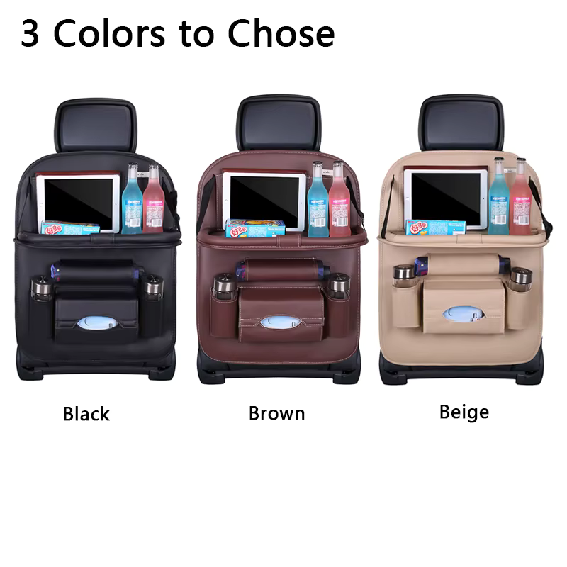 PU leather car back seat organiser with fold-out table tray - photo 2