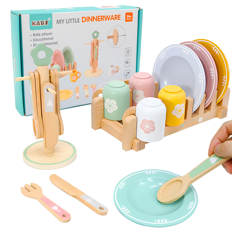 Wooden Montessori breakfast play kitchen set - photo 1