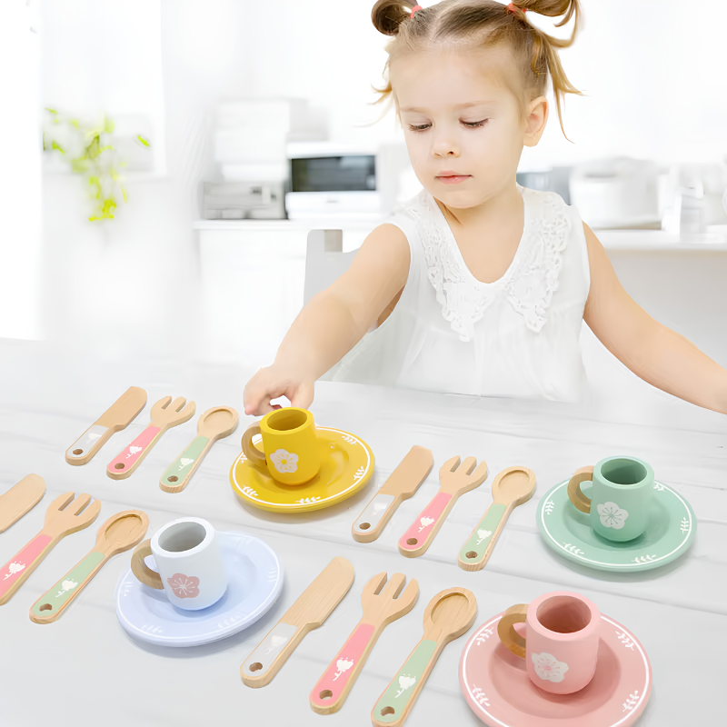 Wooden Montessori breakfast play kitchen set - photo 2
