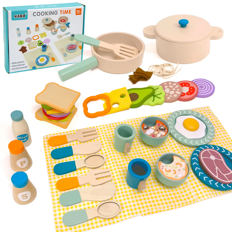 Wooden Montessori breakfast play kitchen set - photo 5