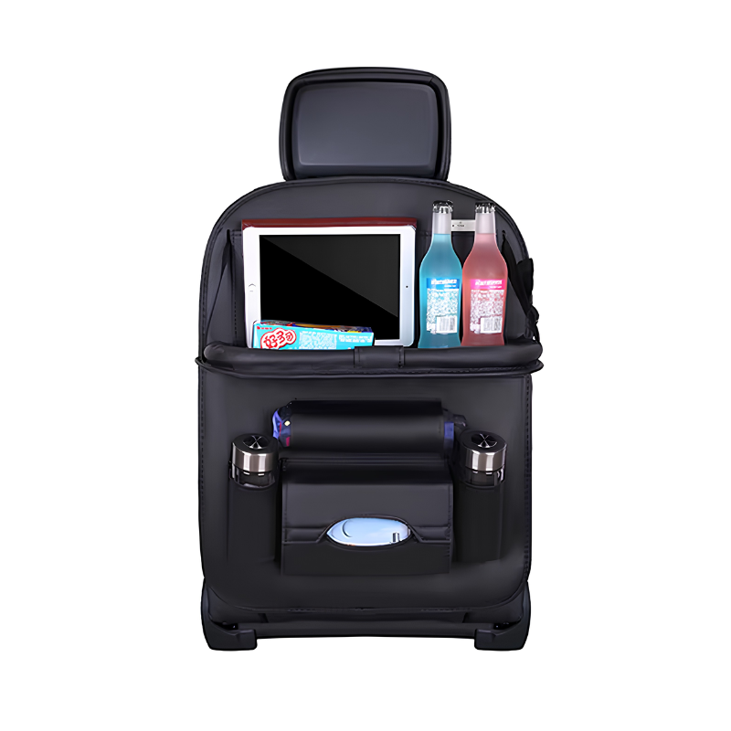 PU leather car back seat organiser with fold-out table tray - photo 7