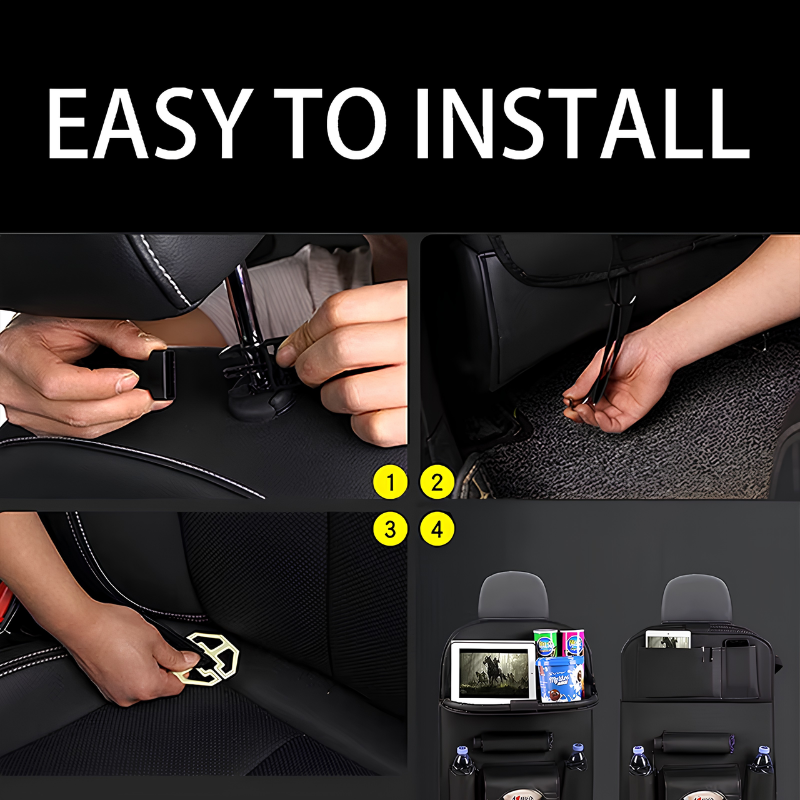 PU leather car back seat organiser with fold-out table tray - photo 5