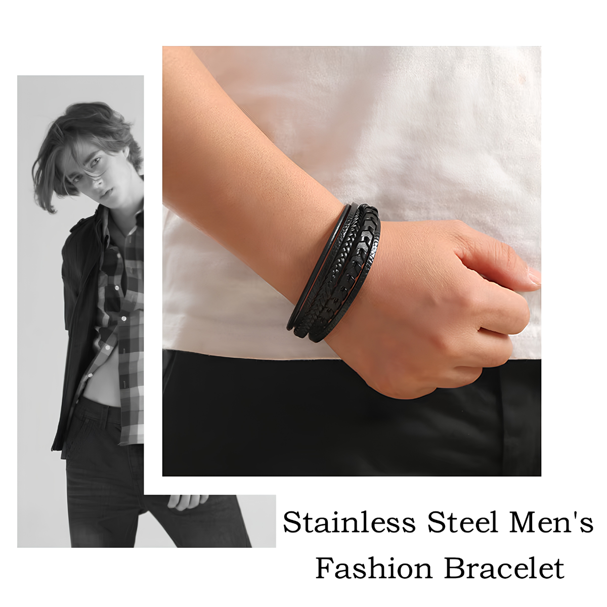 Vintage braided leather bracelet with magnetic clasp - photo 6